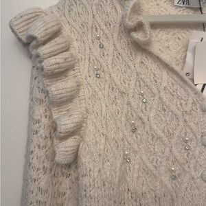 Zara Cream Ruffle Knit Cardigan
